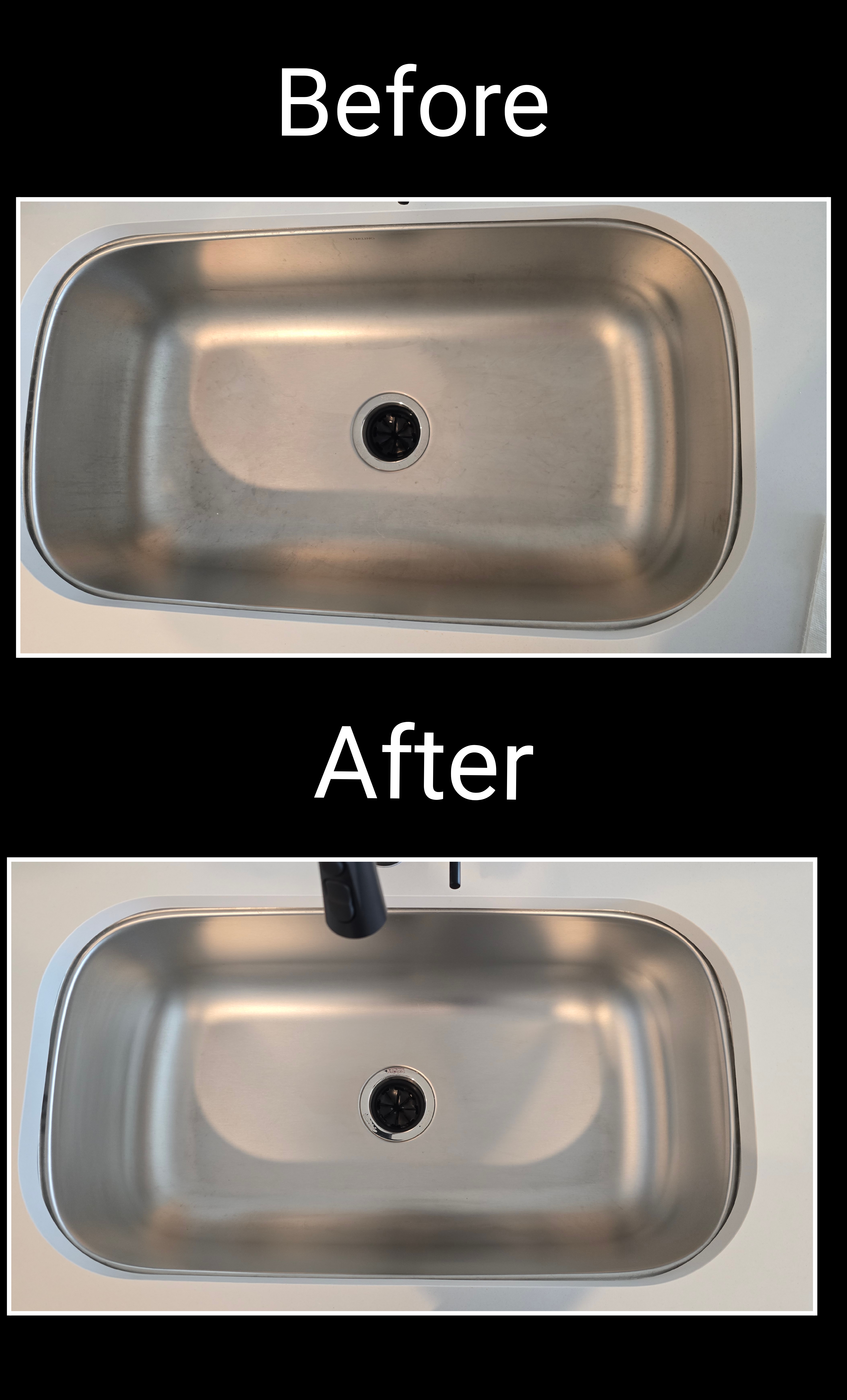 Single basin kitchen sink before and after cleaning in St. George Utah