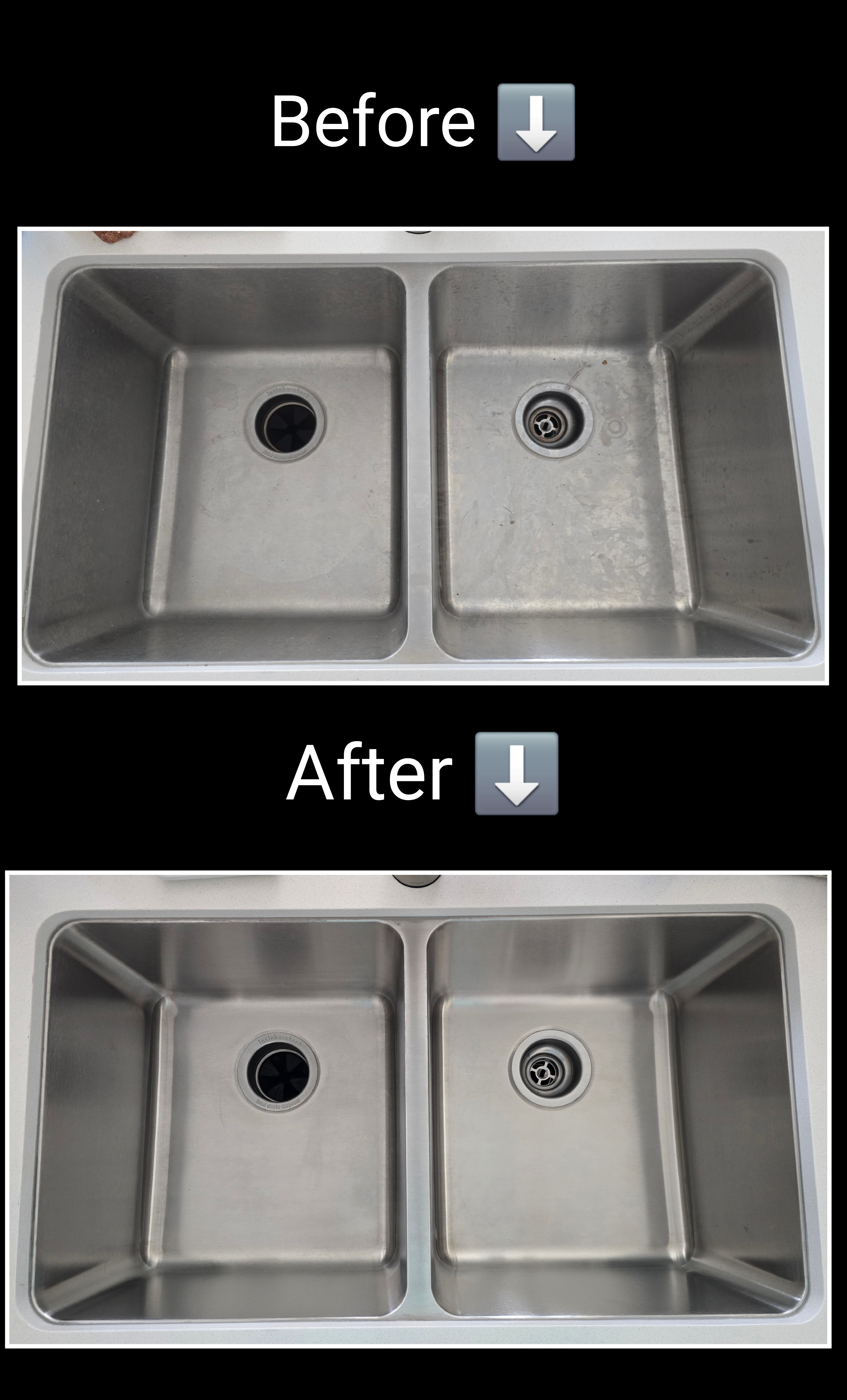 Double kitchen sink before and after cleaning in St. George Utah