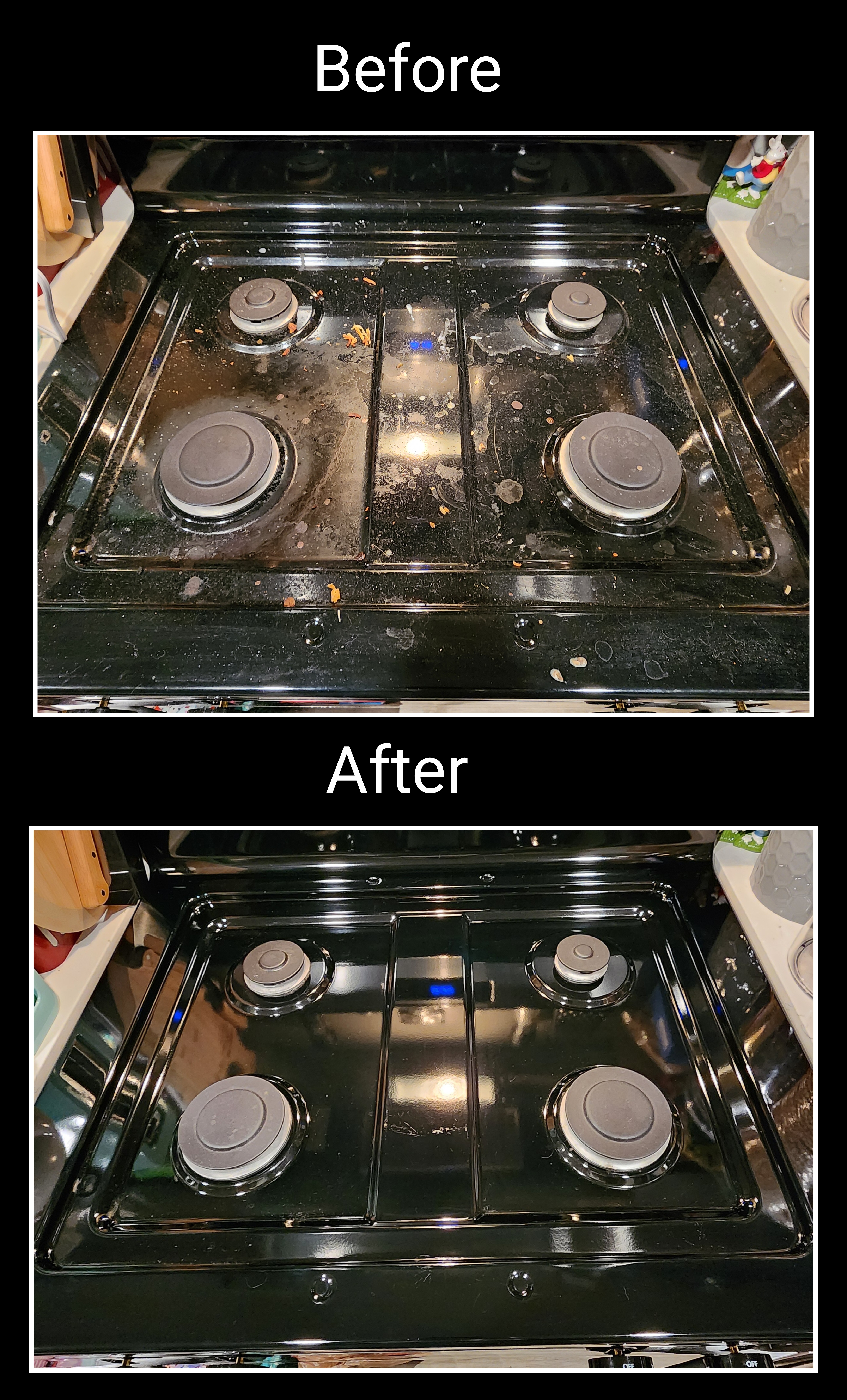 Kitchen stovetop before and after cleaning in St. George Utah