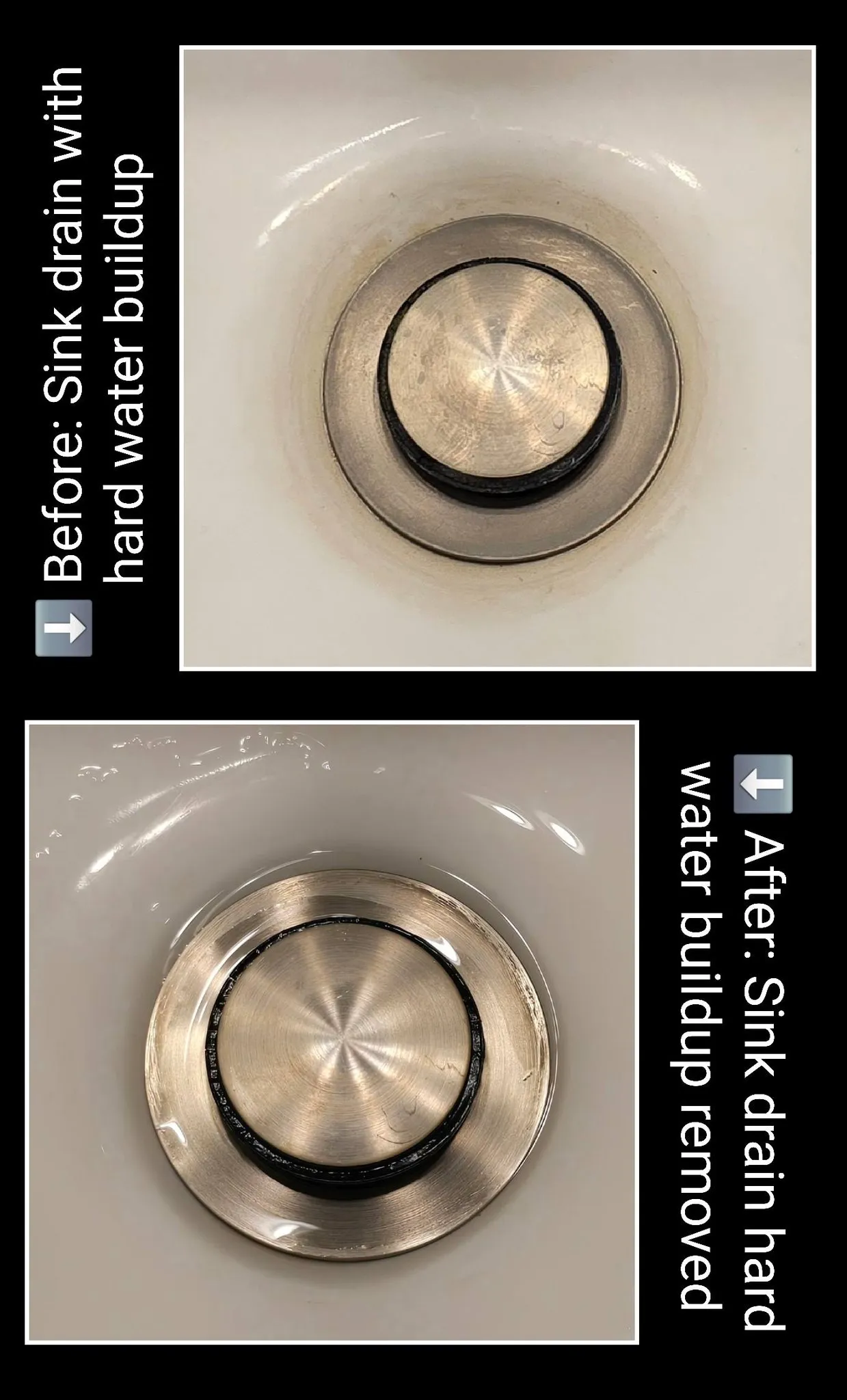 Before and after sink drain detail cleaning