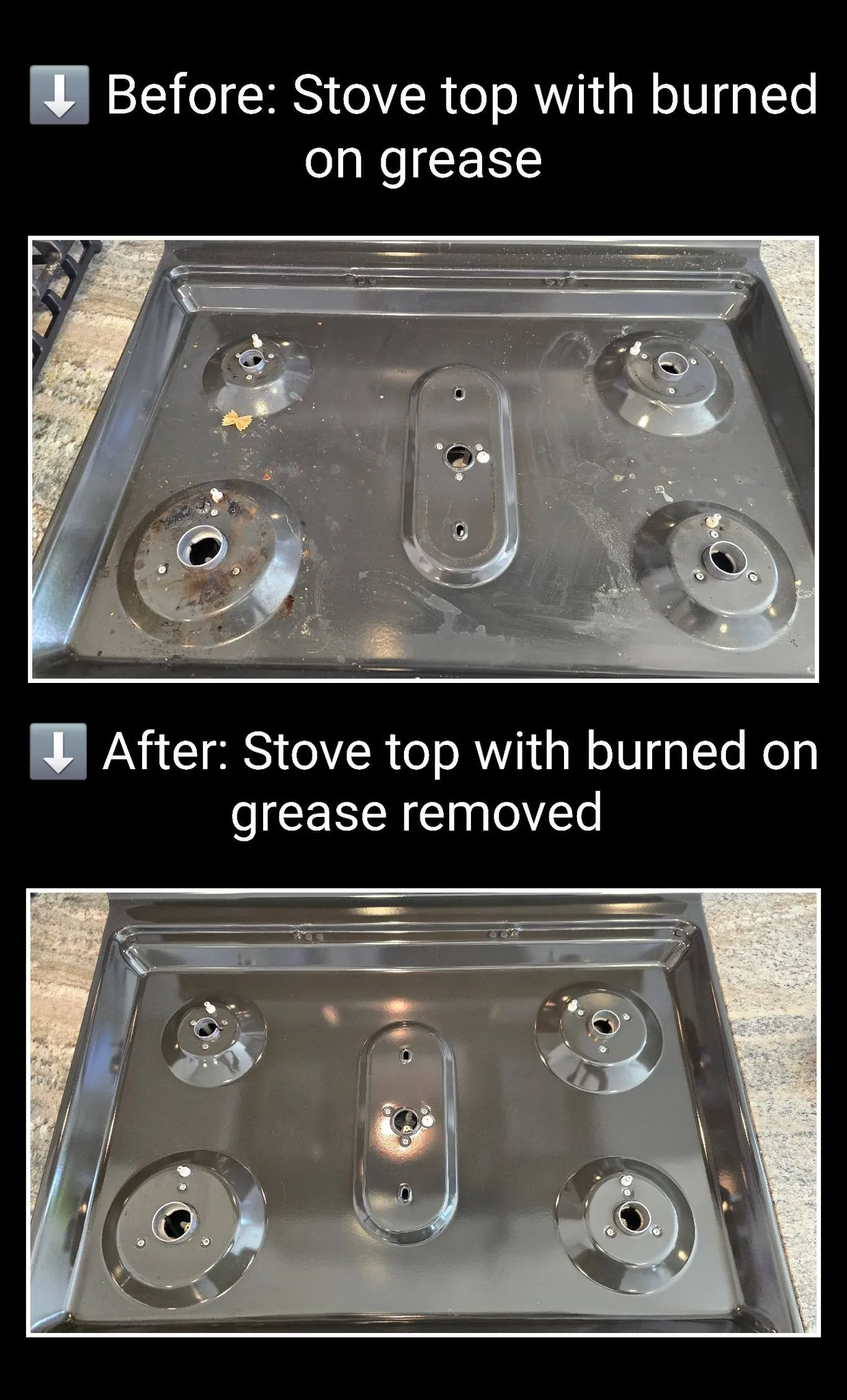 Before and after stovetop cleaning
