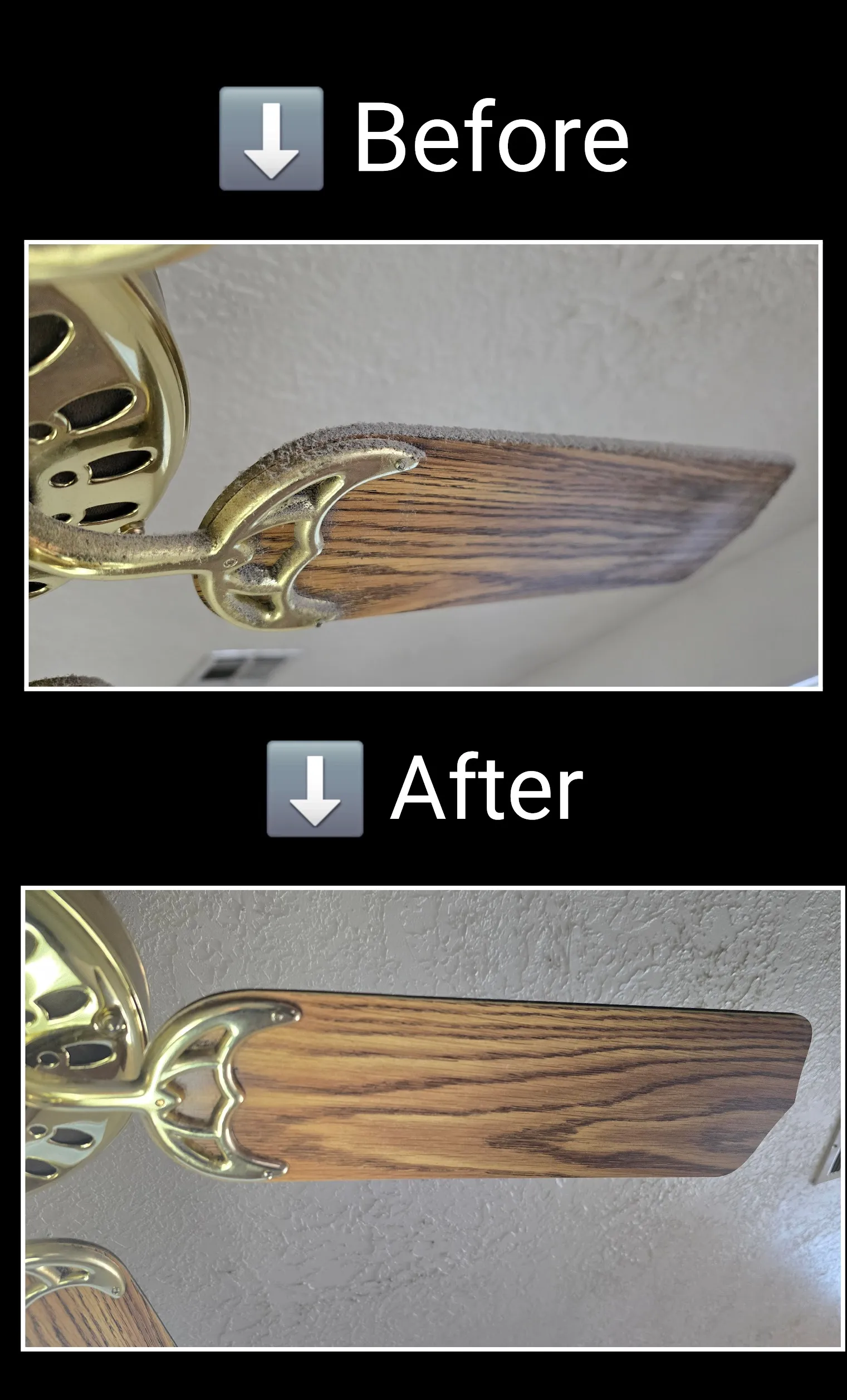 Dust removed from ceiling fan blade during deep cleaning in St. George, Utah