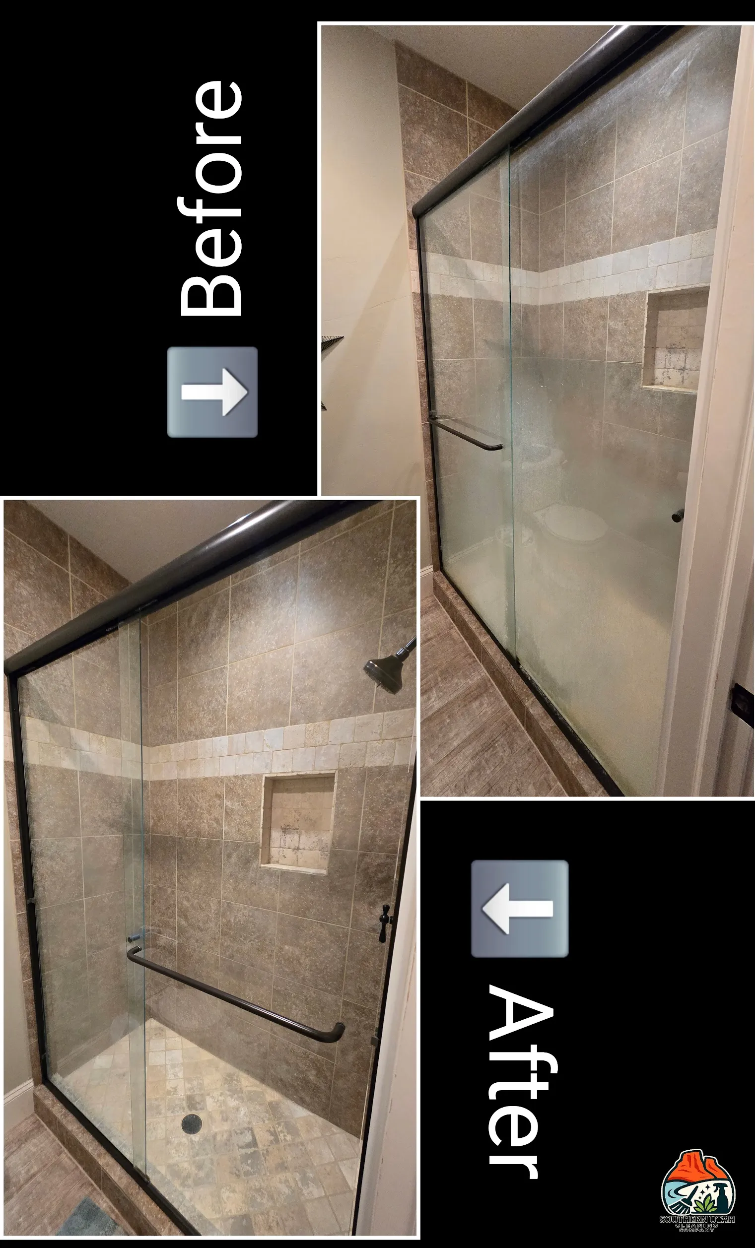 Heavy hard water and soap scum removed from shower glass in St. George, Utah