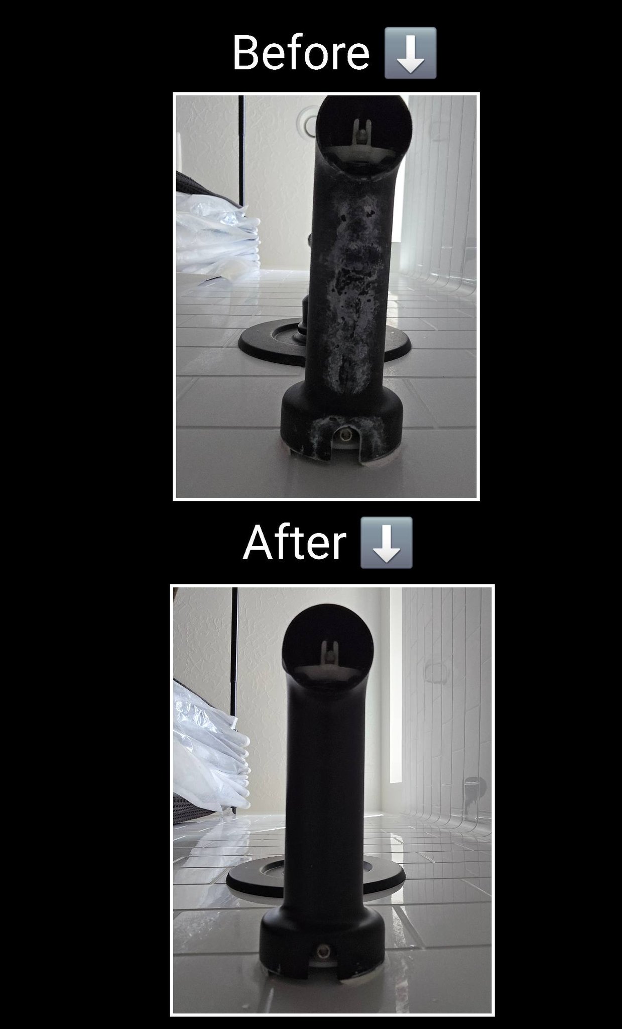 Hard water buildup removal from matte black bathroom fixture in St George Utah