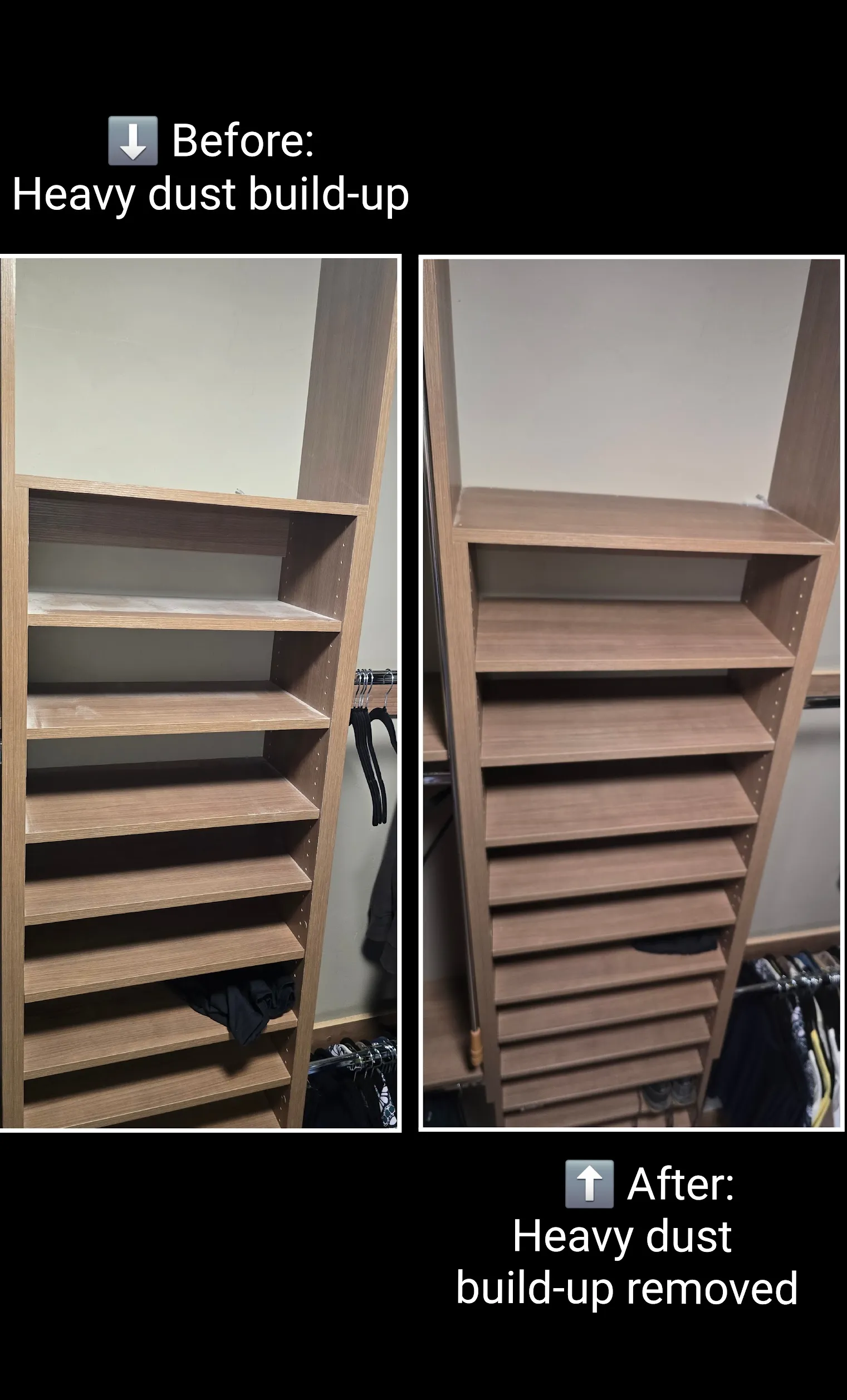 Before and after shelf detail cleaning
