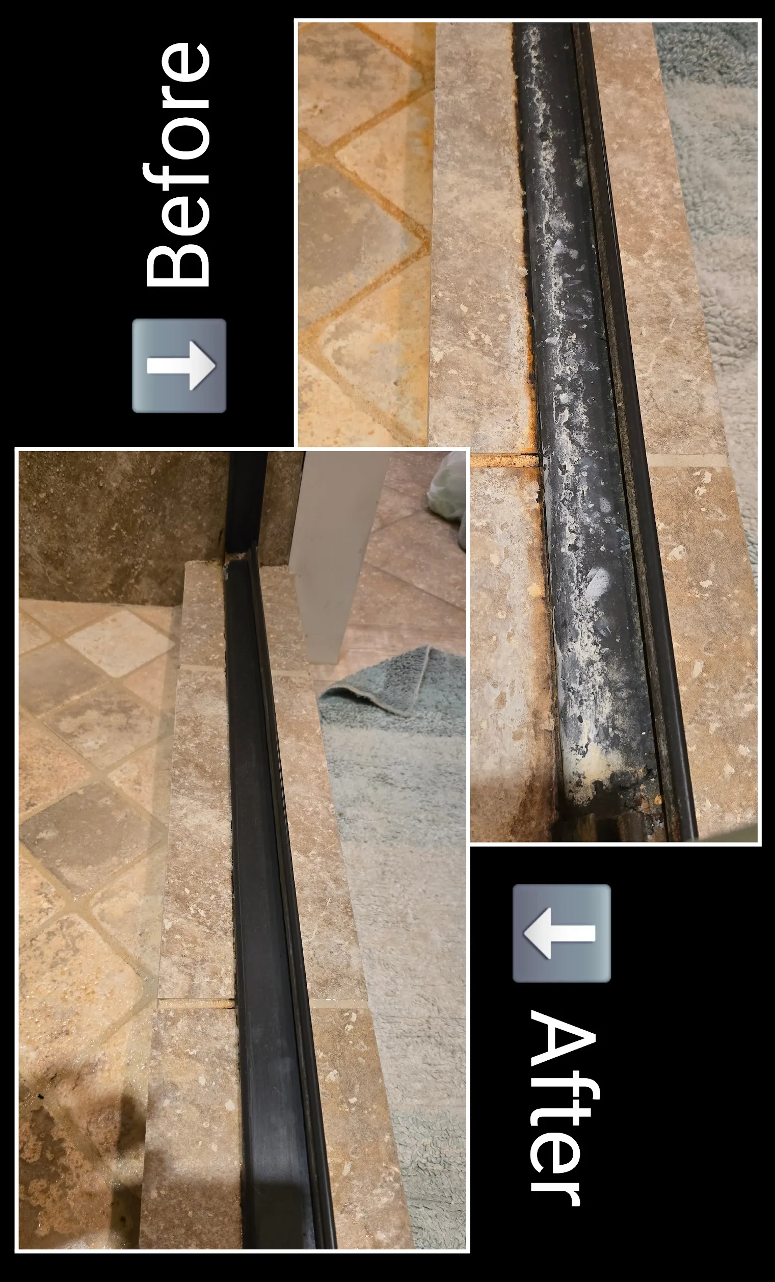 Before and after shower door track restoration cleaning in St. George, Utah