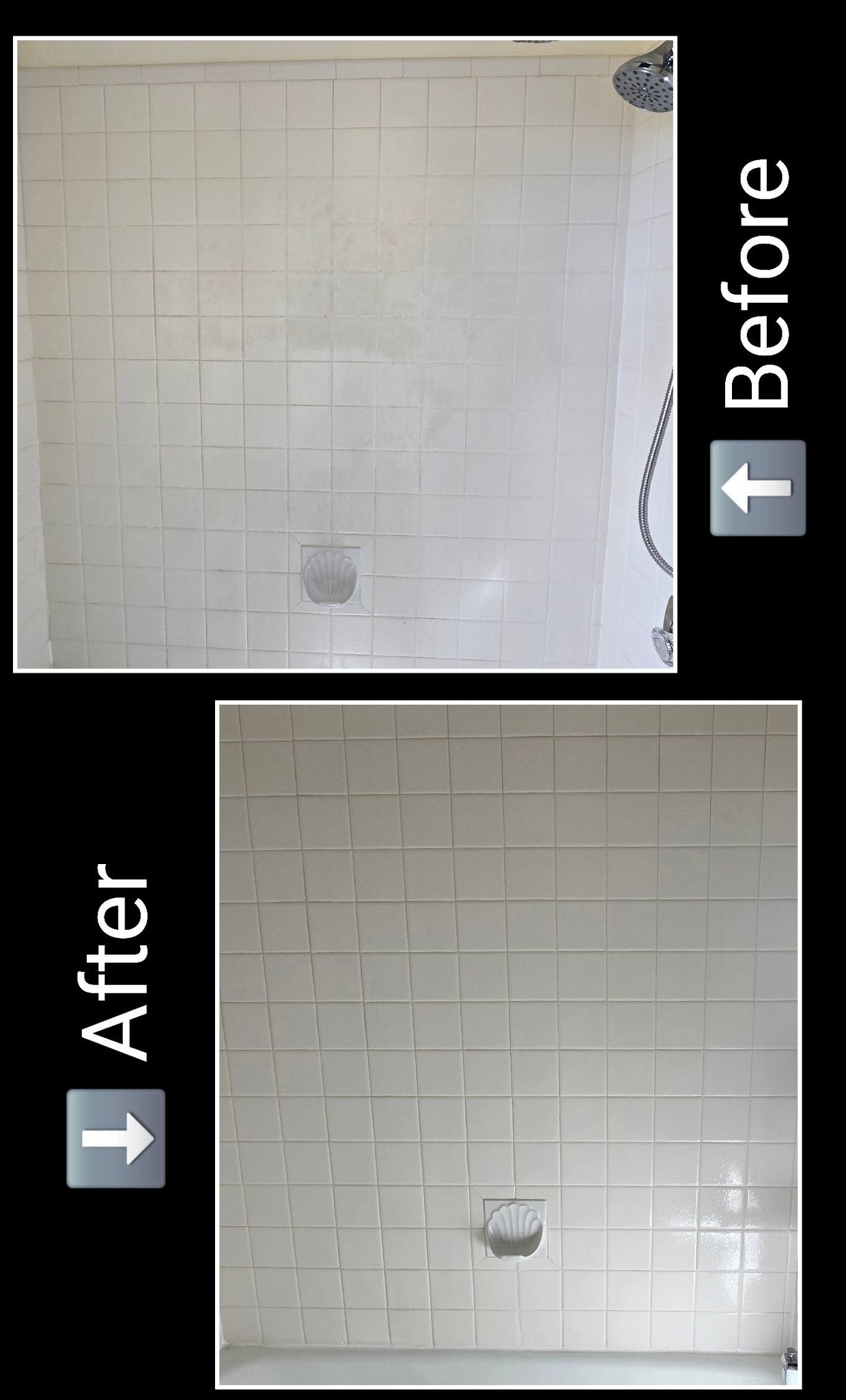 Shower tile surround before and after cleaning in St. George Utah