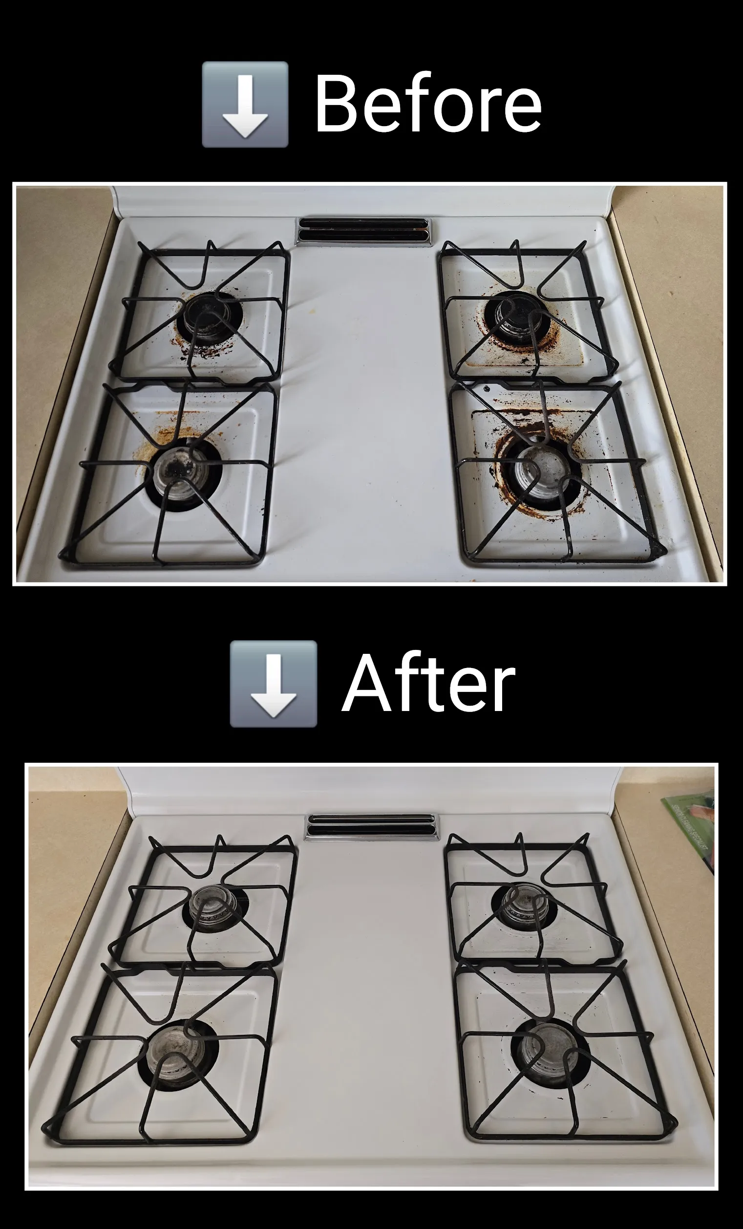 Grease and burner buildup removed from stovetop during deep cleaning in St. George, Utah