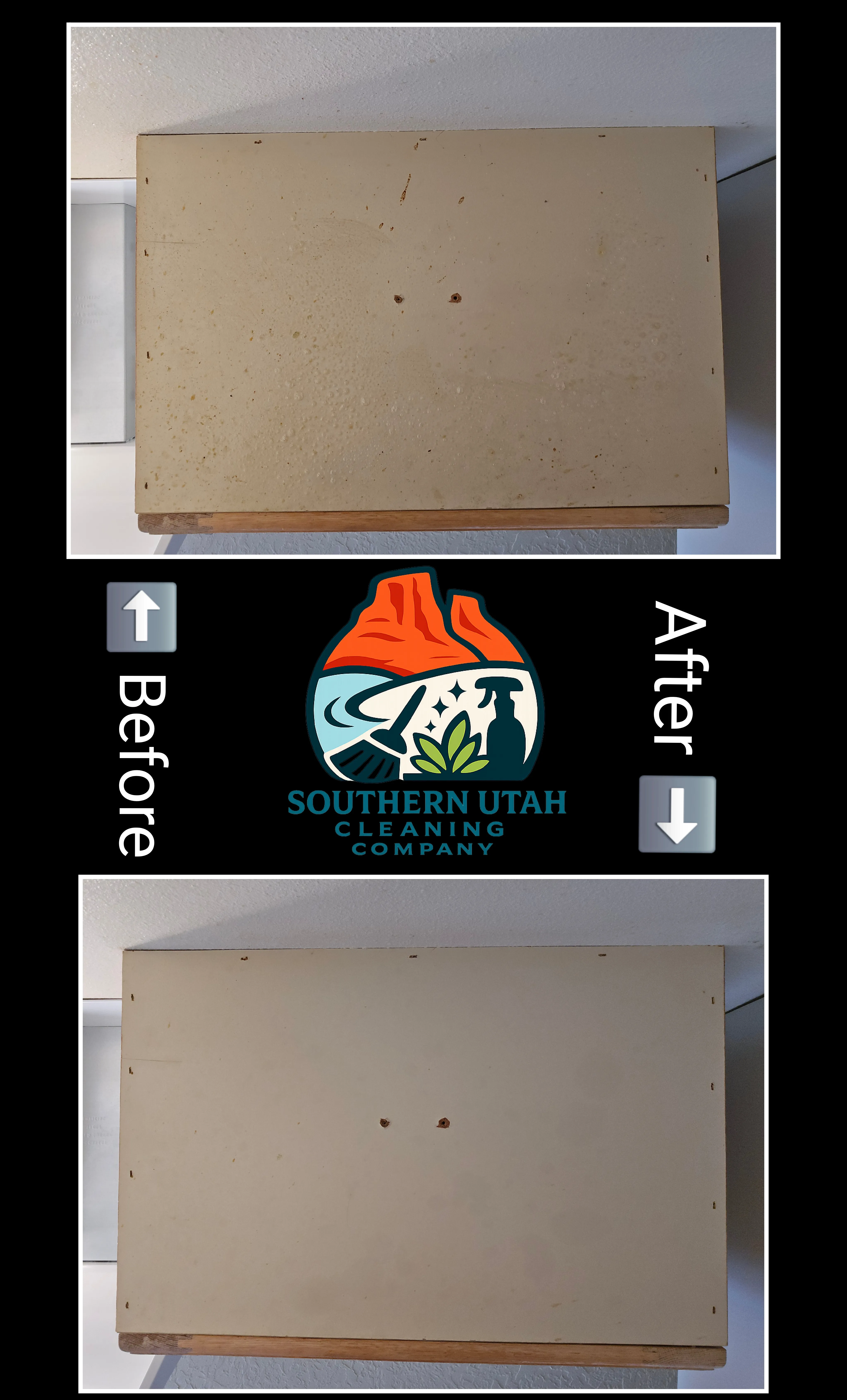 Grease cleaned from underside of kitchen cabinet in St. George, Utah